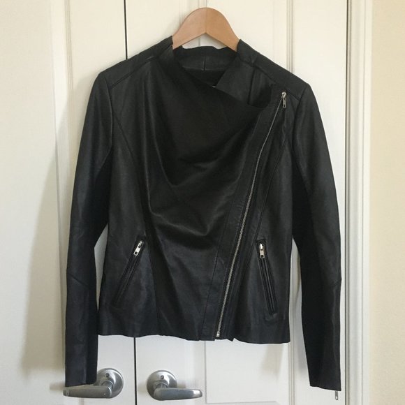 trouve raw edge leather jacket